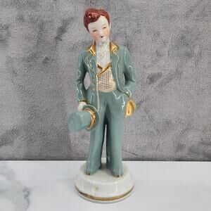 **Glued back together** read Maruyama Japan Porcelain Victoria Man, Blue Tuxedo
